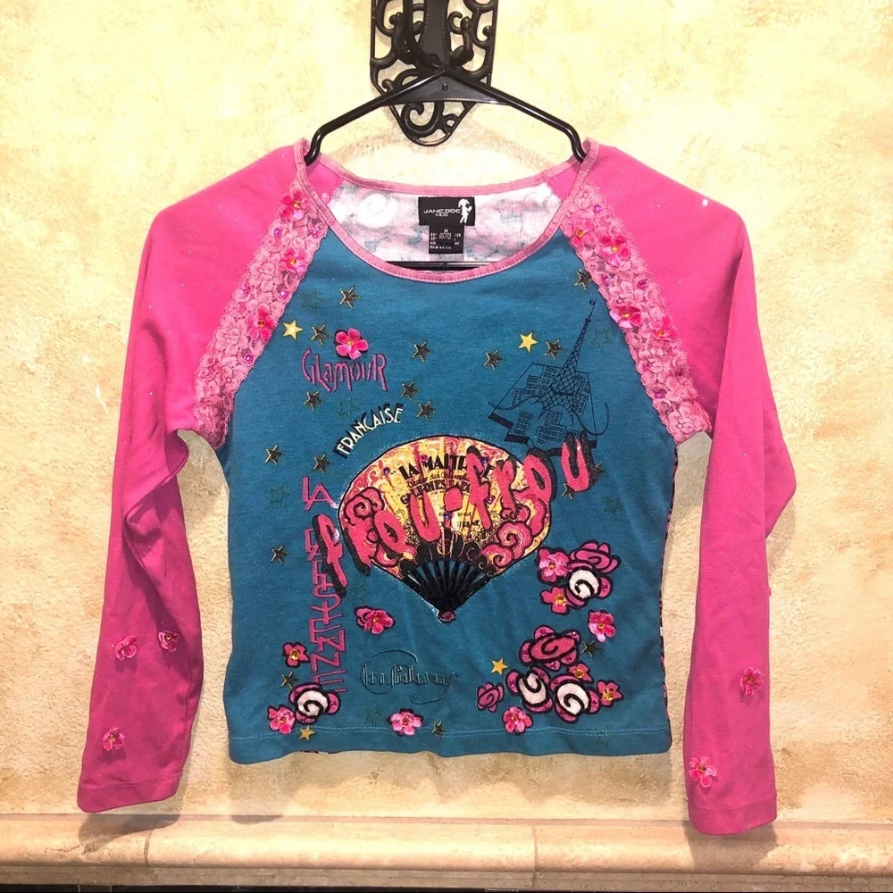 JANEDOE PARIS KIDS GIRLS GLITTER & LACE TOP 10/12